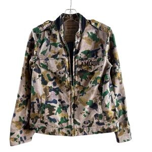 ZADIG & VOLTAIRE X-SMALL MAUVE GREEN CAMO PRINT AMOUR COTTON JACKET $328